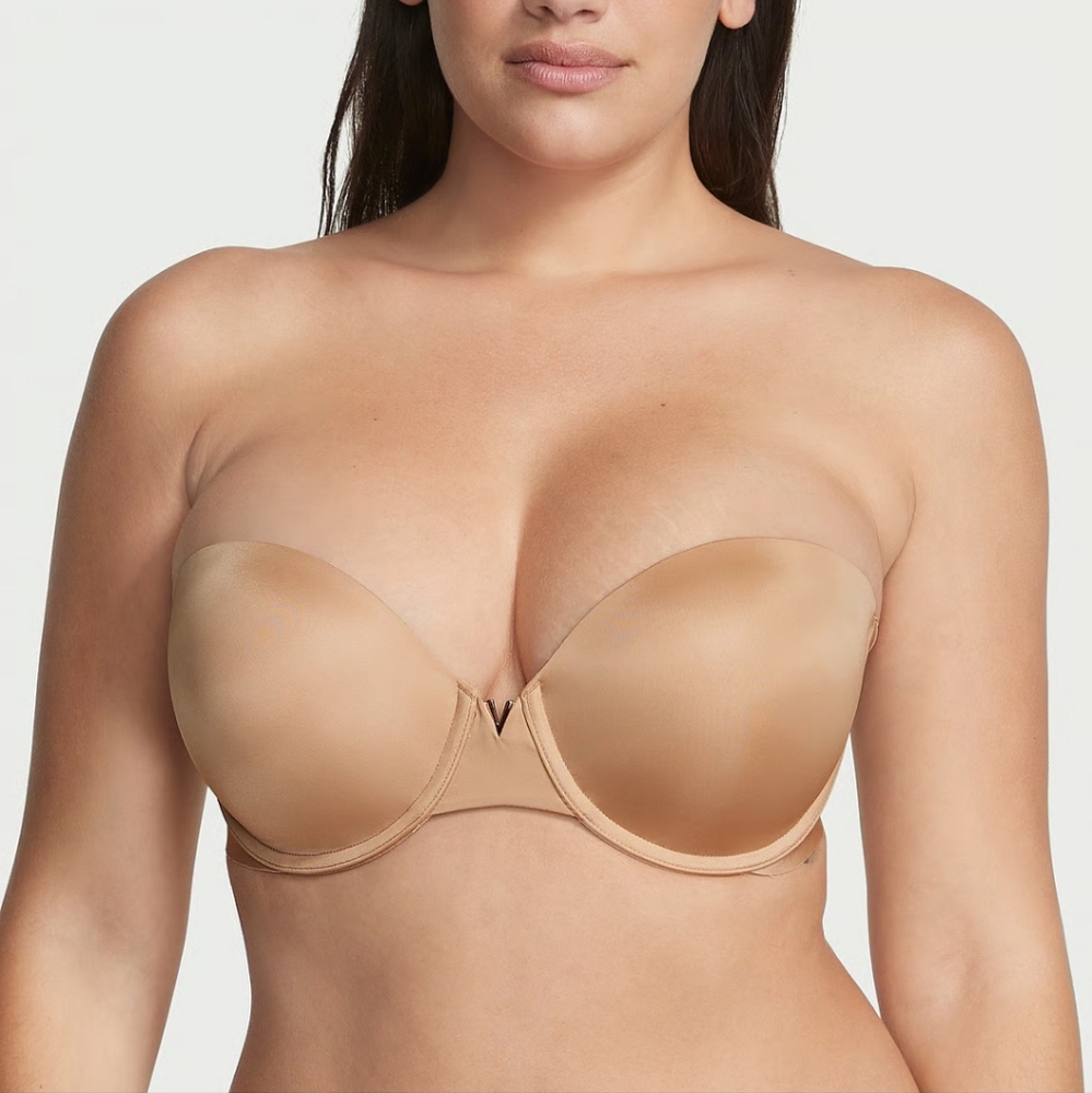 Victoria's Secret Tan Nude Strapless Bra with Underwire Support 32DD GUC